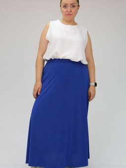 Saks Mavisi Büyük Beden Penye Basic Uzun Etek