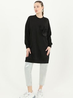 Siyah Fiyonk Sweat Tunik