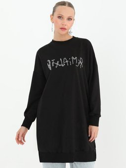 Siyah Taş Yazılı Sweat