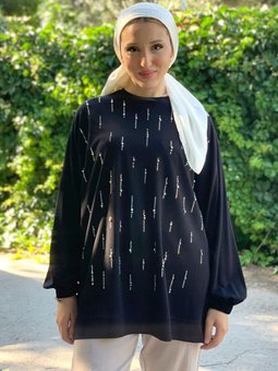 Siyah Taşlı Sweat Tunik