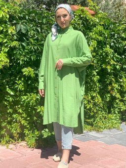 Yeşil Oversıze Yarasakol Uzun Tunik