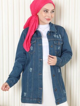 Düğmeli Kot Ceket Petrol 6009