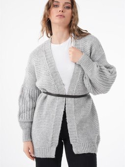 Balon Kol Gri Örme Hırka