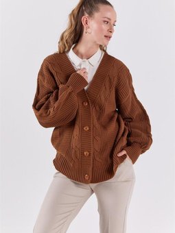 Balon Kol Örgü Kahverengi Hırka