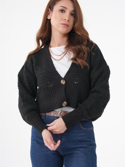 Çift Düğmeli Bilekleri Lastikli Kısa Hırka Siyah 01386 01