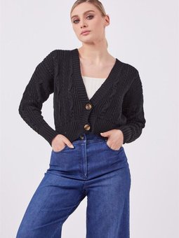 Çift Düğmeli Kısa Siyah Hırka