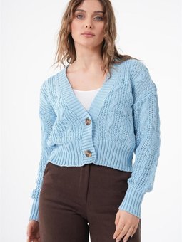 Çift Düğmeli Saç Örgü Hırka Bebe Mavi 01486 220