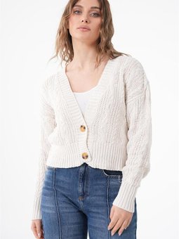 Çift Düğmeli Saç Örgü Hırka Ekru 01486 52