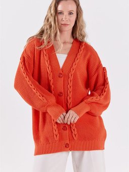 Çift Selanik Örgü Nar Çiçeği Hırka