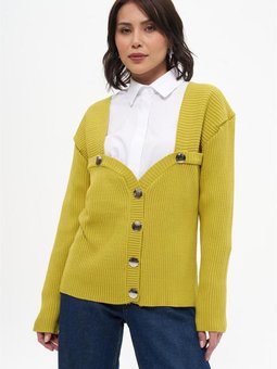 Kalp Yaka Olive Kısa Hırka