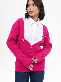 Kalp Yaka Pembe Kısa Hırka