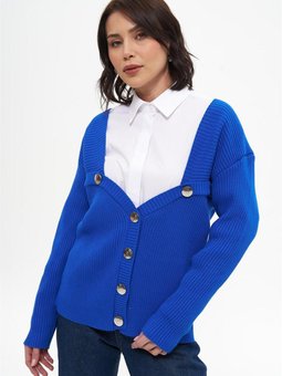 Kalp Yaka Saks Mavisi Kısa Hırka