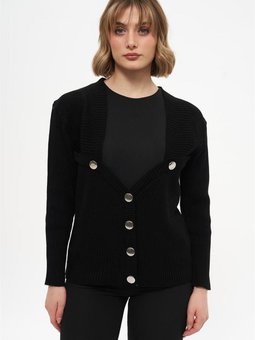 Kalp Yaka Siyah Kısa Hırka