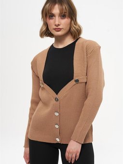 Kalp Yaka Sütlü Kahve Kısa Hırka