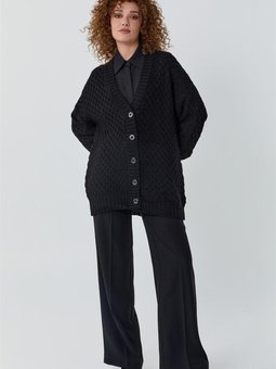 Petek Örgü Hırka Siyah 10374 01