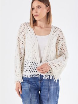 Püsküllü Krem Kısa Hırka