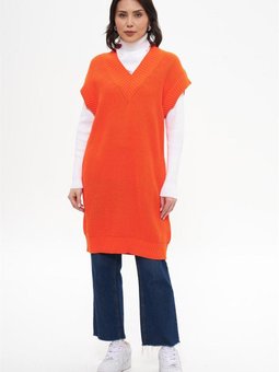 Uzun V Yaka Turuncu Süveter