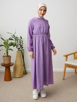 Lastikli Lila Elbise