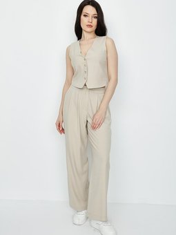 Bej Yüksel Bel Palazzo Pantolon