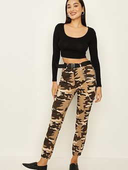 Brown Kamuflaj Desenli Zincirli Kargo Pantolon