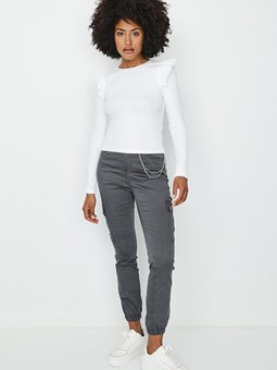 Füme Kemerli Kargo Cepli Paçası Lastikli Pantolon