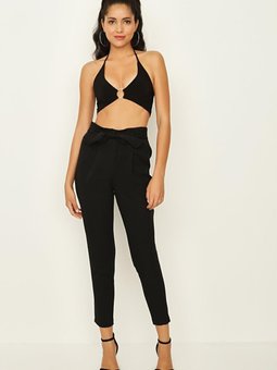 Siyah Kuşaklı Bilek Boy Cigarette Pantolon