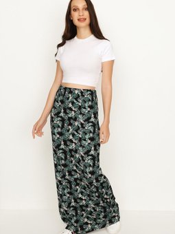 Yeşil Leopar Desenli Uzun Etek