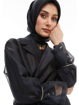 Siyah Organze Kuşaklı Ceket 2427093