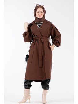 Kruvaze Yaka Lidya Kahverengi Trençkot