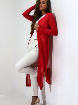 Kiremit Uzun Kol Önü Açık Etek Kenarları Yırtmaç Detaylı Örme Penye & Hırka