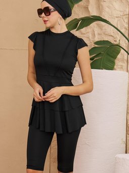 Siyah Yarı Kapalı Mayo Mendil Kol Fulya