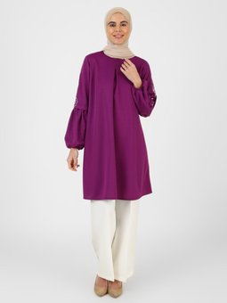 Kolu Nakış Detaylı A Pile Mor Tunik
