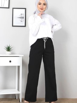 Beli Lastikli Bol Paça Kot Pantolon Tsd22045 Siyah