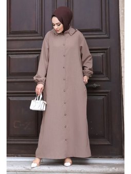 Büyük Beden Çıkarılabilir Kapüşonlu Boydan Düğmeli Ferace Vizon Kap