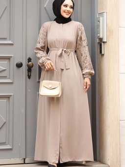 Büyük Beden Kolu Nakış İşlemeli Ferace Tsd240120