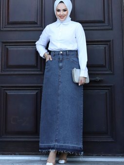 Cepli Eteği Püskül Detaylı Kot Etek Tsd240108 Koyu Mavi