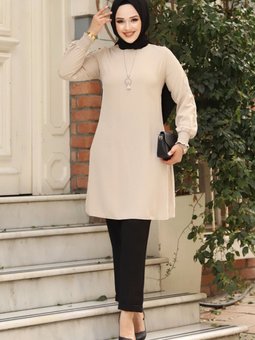 Kolu Dantel Detaylı Kolyeli Tunik Tsd240408