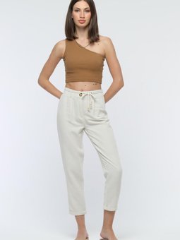Ekru Keten Yazlık Klasik Havuç Pantolon