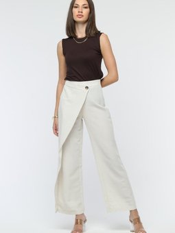 Ekru Keten Yazlık Kruvaze Pantolon