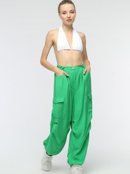 Yeşil Kargo Cepli Lastikli Spor Pantolon