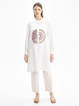 İşlemeli Keten Tunik