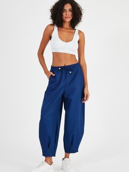 Açık Lacivert Beli Lastikli Cepli Pantolon