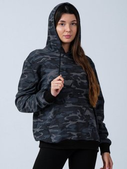 Antrasit Kamuflaj Desenli Kapüşonlu Sweatshirt