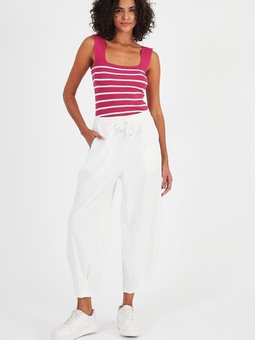 Beyaz Beli Lastikli Cepli Pantolon