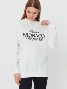 Beyaz İçi Polarlı Baskı Detaylı Sweatshırt