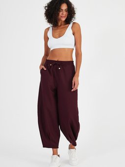 Bordo Beli Lastikli Cepli Pantolon