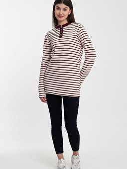 Bordo Beyaz Düğmeli Sweatshirt