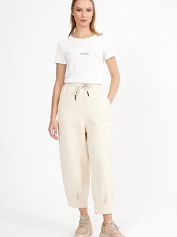 Ekru Cepli Içi Şardonlu Oversıze Eşofman Altı