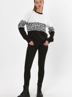 Ekru Leopar Desenli Sweatshirt
