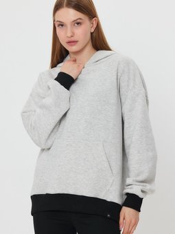 Gri Kangru Cepli Kapişonlu Sweatshirt